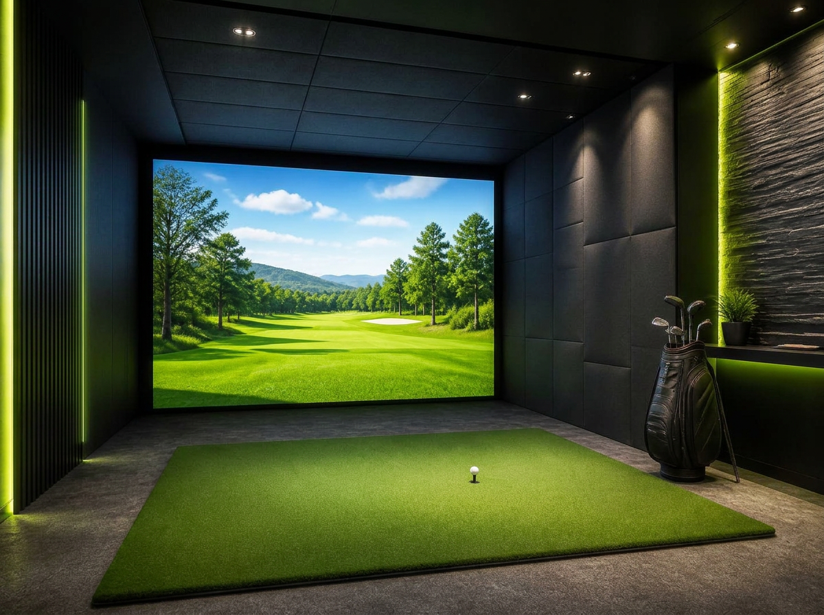 Indoor golf simulator bay at Pitch n Padel